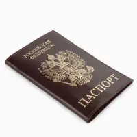 Обложка для паспорта, с гербом, с тиснением фольгой, гладкая, коричневая