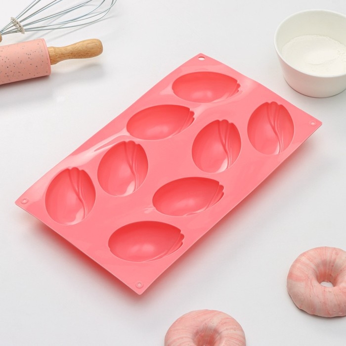 Форма для выпечки Доляна «Тюльпаны», силикон, 8 ячеек, 30×17,5×3 см, цвет розовый Форма для выпечки Доляна «Тюльпаны», силикон, 8 ячеек, 30×17,5×3 см, цвет розовый