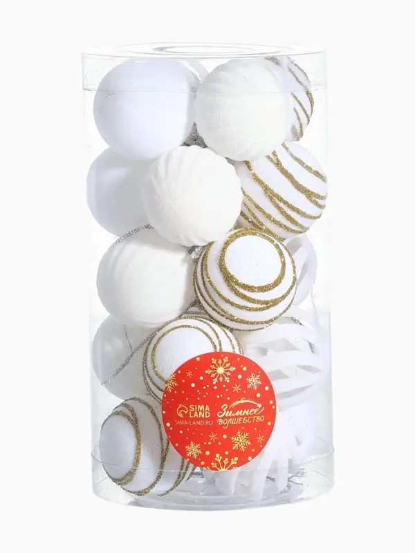 Набор шаров пластик d-4 см, 20 шт Набор шаров пластик d-4 см, 20 шт "Бархат. Феерия" белый