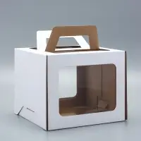 Коробка под торт 2 окна, с ручками, белая, + подложка 2.5 золото - белый, 24&times;24&times;20 см