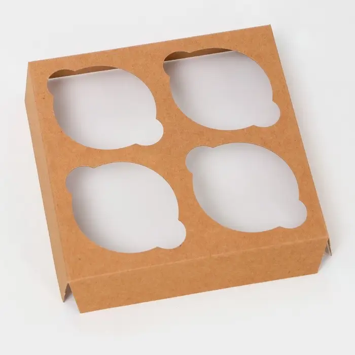 Коробка для 4 мини - капкейка крафт с окном, 13×13×8 см Коробка для 4 мини - капкейка крафт с окном, 13×13×8 см