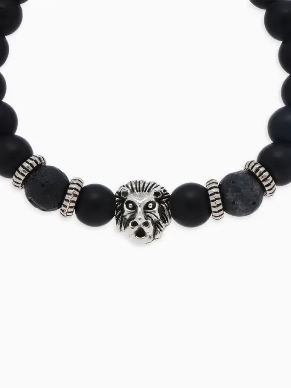 Браслет из бусин унисекс &laquo;Лава. Лев&raquo;, d=7 см, чёрный с серебристым