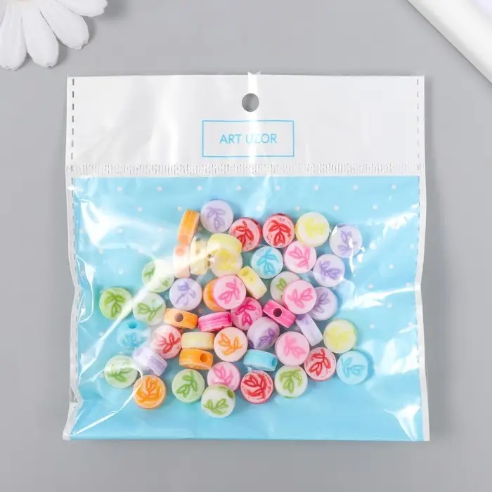 Бусины для творчества пластик "Тюльпан в круге" МИКС набор 20 гр 0,6х1,2х1,2 см