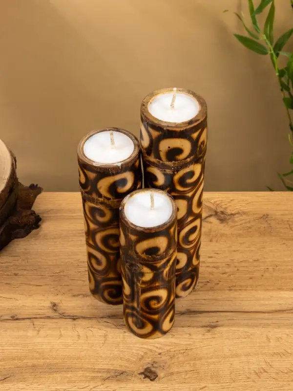 Свеча в бамбуке тройная, 14×13×30 см, 100 мл, коричневая