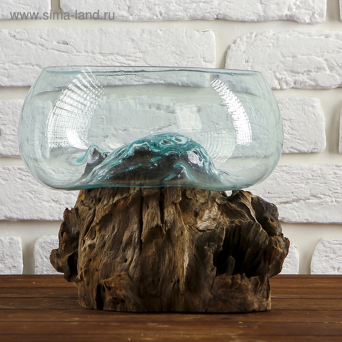 Вазон стекло на дереве  Вазон стекло на дереве "Забота" 20х25х25 см, МИКС
