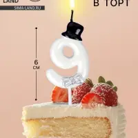 Свеча для торта «Джентельмен», цифра 9, белая