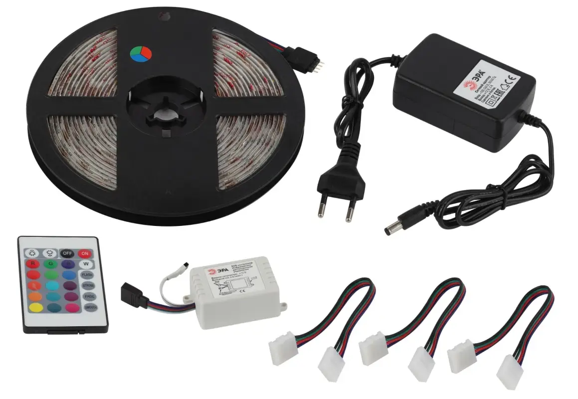 Комплект светодиодной ленты 14,4Вт/м 12В RGBК IP65 60LED/м 5050kit-14,4-60-12-IP65-RGB-5m