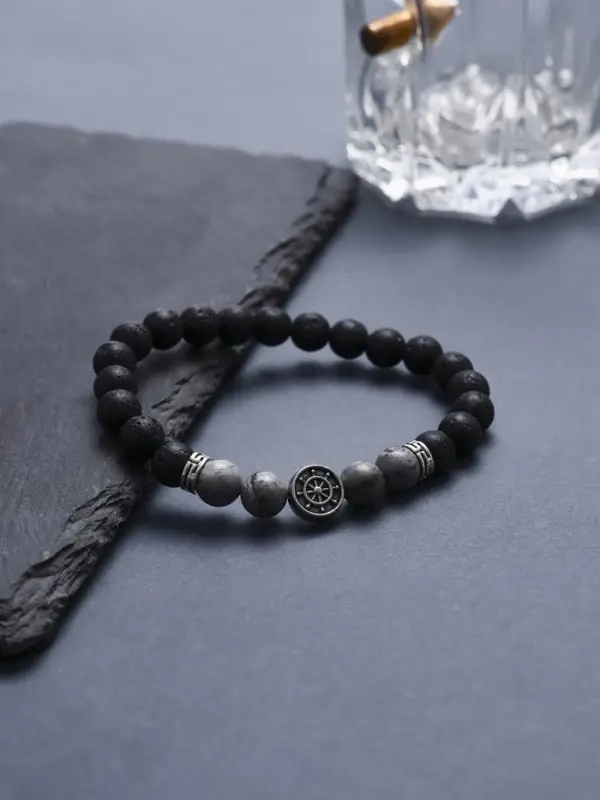 Браслет мужской &laquo;Бастион&raquo; штурвал, цвет чёрно-серый с серебром, d=7 см