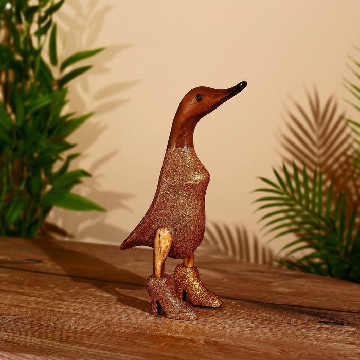 Сувенир "Утка на диско в золотом" дерево 27 см