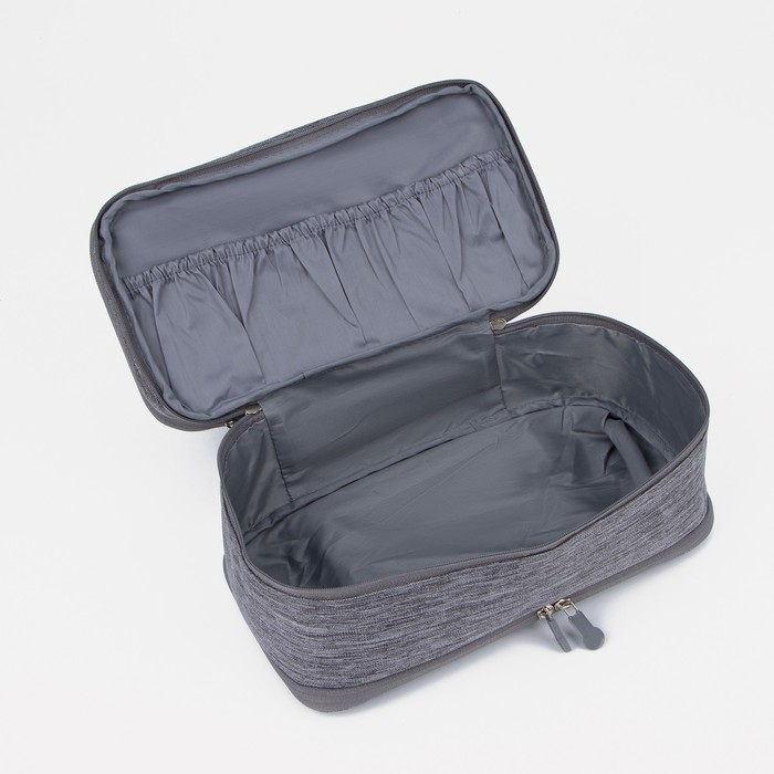 Косметичка, 3 отдела на молниях, цвет серый