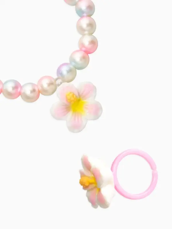 Набор детский &laquo;Выбражулька. Жемчуг&raquo;, 3 предмета: бусы, кольцо, кольцо, желтый, белый