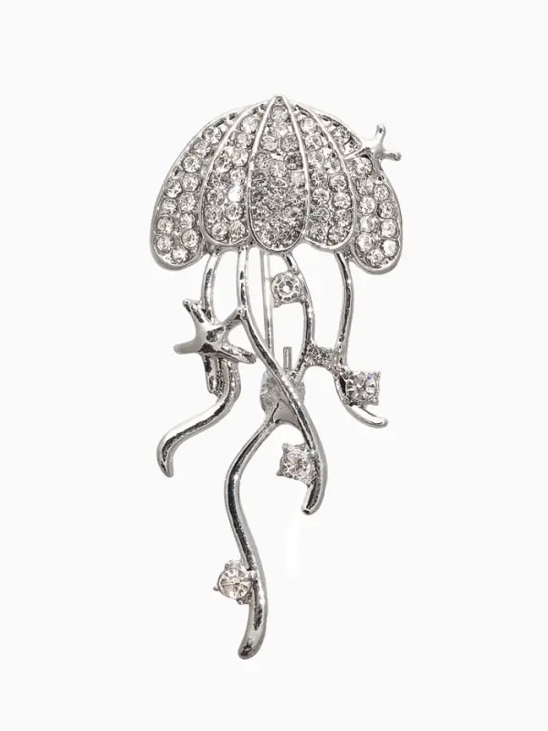 Брошь  Брошь "Медуза", цвет белый в серебре