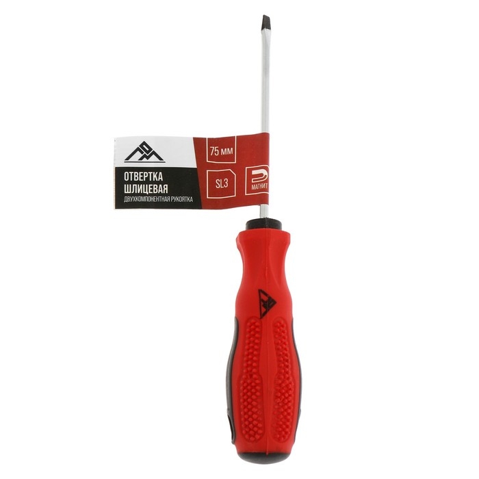Отвертка шлицевая ЛОМ, магнит, двухкомпонентная рукоятка, SL3 х 75 мм Отвертка шлицевая ЛОМ, магнит, двухкомпонентная рукоятка, SL3 х 75 мм