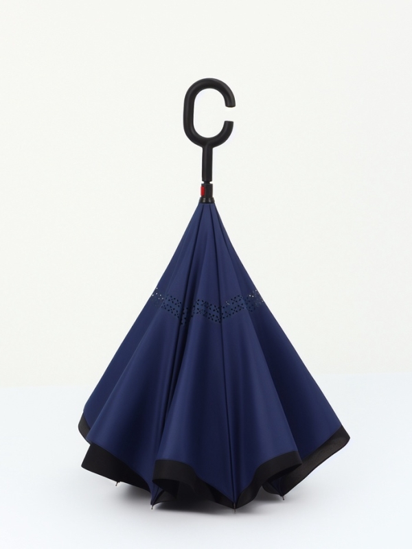 Зонт - наоборот &laquo;Однотон&raquo;, механический, 8 спиц, R = 53/61 см, цвет чёрный/синий