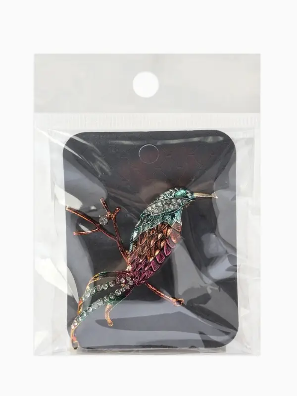 Брошь &laquo;Птица&raquo; на ветке, цветная в золоте