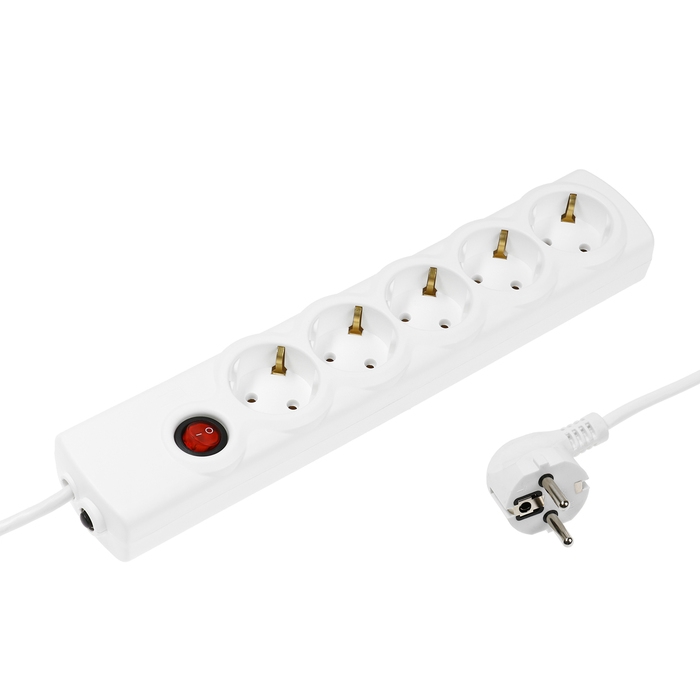 Сетевой фильтр Luazon Lighting, 5 розеток, 3 м, 2200 Вт, 3х0.75 мм2, 10 A, 220 В, c предохранителем, белый Сетевой фильтр Luazon Lighting, 5 розеток, 3 м, 2200 Вт, 3х0.75 мм2, 10 A, 220 В, c предохранителем, белый