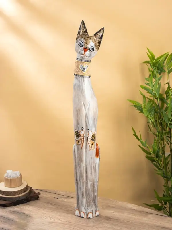 Сувенир &laquo;Кошка с золотыми бабочками и зеркальным сердцем&raquo;, 100&times;16&times;7 см, МИКС