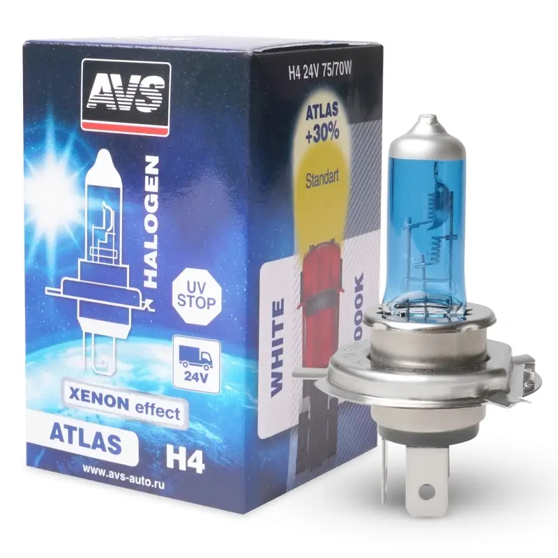 Галогенная лампа AVS ATLAS BOX/5000К/ H4.24V.75/70W.коробка 1шт.