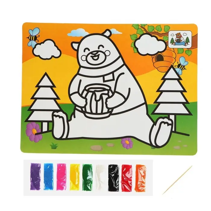 Фреска с цветным основанием «Мишка» 9 цветов песка по 2 г Фреска с цветным основанием «Мишка» 9 цветов песка по 2 г