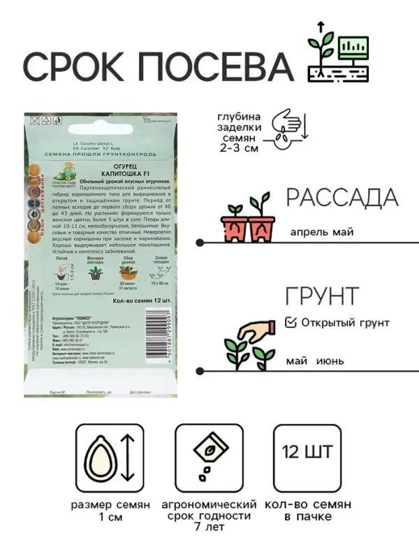 Семена Огурец "Капитошка F1" 12 шт