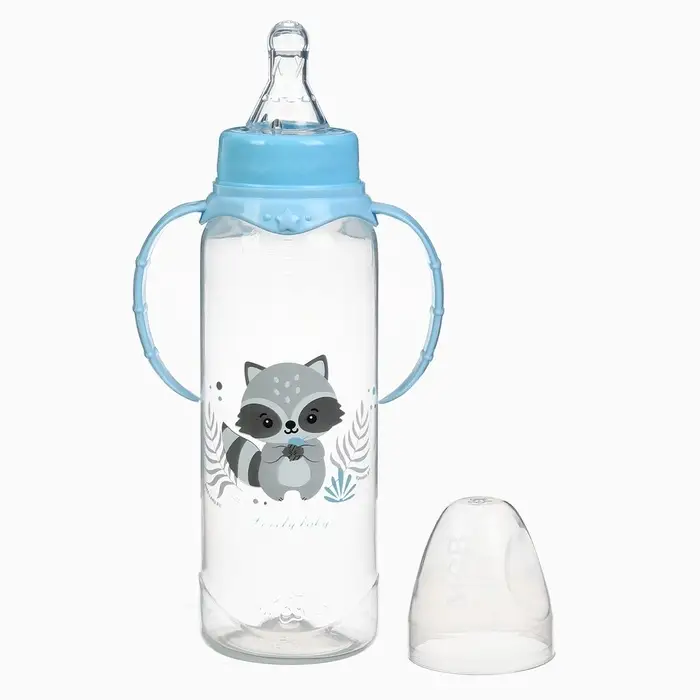 Бутылочка для кормления Крошка Я Lovely baby от 3 мес., 250 мл, с ручками, цилиндр, голубой