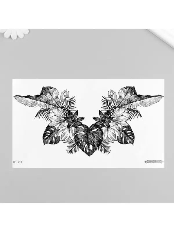 Переводная тату на тело чёрная «Украшение из листочков», 24×13.7 см
