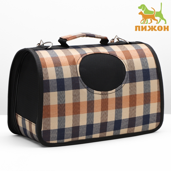 Сумка-переноска каркасная со шторкой, размер S, 37 х 20х 24 см, клетчатая Сумка-переноска каркасная со шторкой, размер S, 37 х 20х 24 см, клетчатая