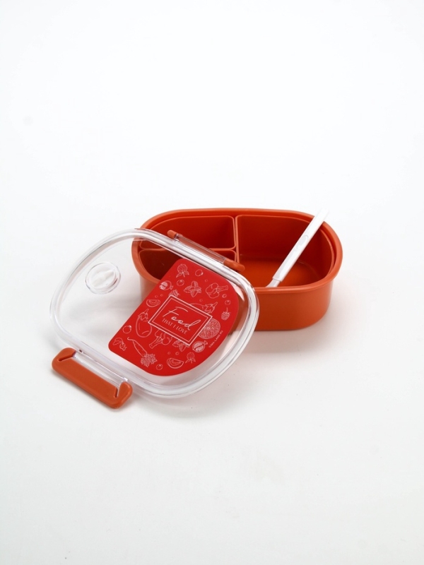 Ланч - бокс овальный с 3 секциями и ложкой &laquo;Bon appetit&raquo;, 19 х 14,5 х 6 см