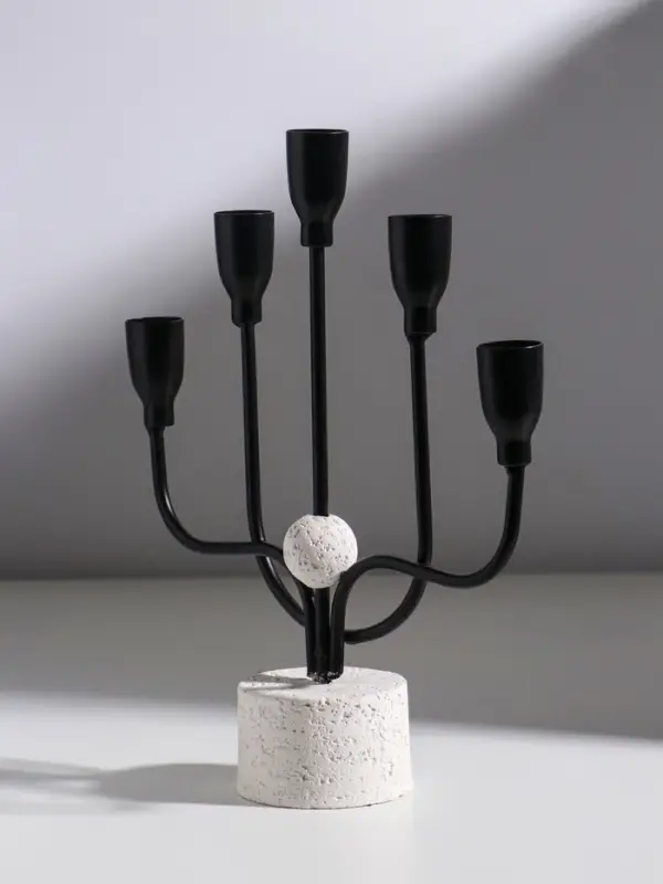 Подсвечник металл, бетон  Подсвечник металл, бетон "Пятизубец" d=2 см чёрный 21х7х26,8 см