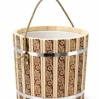 Ведро из липы, 15л,  пластиковая вставка, ручка-веревка "Русские узоры"