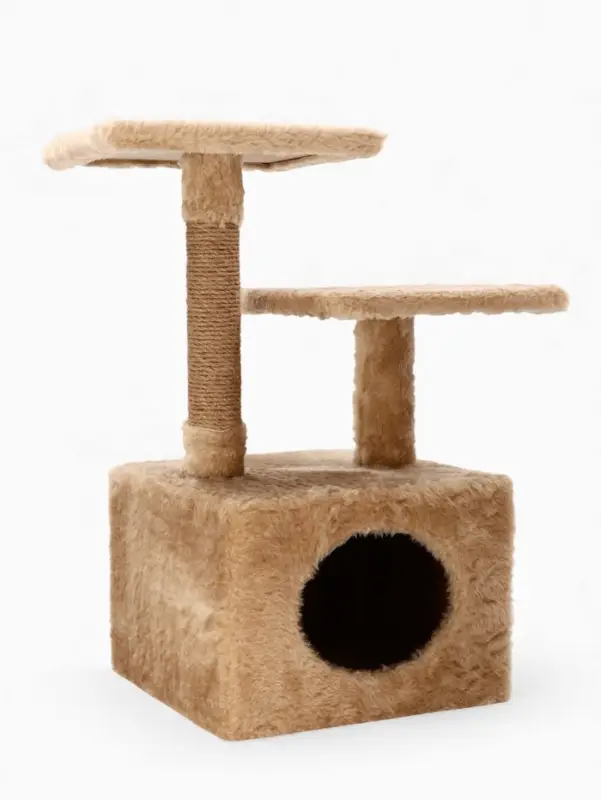 Домик-когтеточка, 53&times;35&times;65 см, 2 уровня, квадратные полки, бежевый