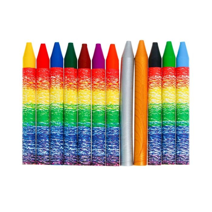 Мелки восковые 12 цветов (10 классических + 1 золотой + 1 серебряный) Мелки восковые 12 цветов (10 классических + 1 золотой + 1 серебряный) "Волшебная палитра", круглые