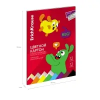 Картон цветной А4 ErichKrause Jolly Friends, 12 листов, 12 цветов, с металлизацией, пластиковая папка
