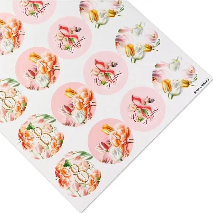 Наклейки для бизнеса и подарков и цветов, &laquo;С 8 марта&raquo;, цветы, 40 шт., 4&times;4 см