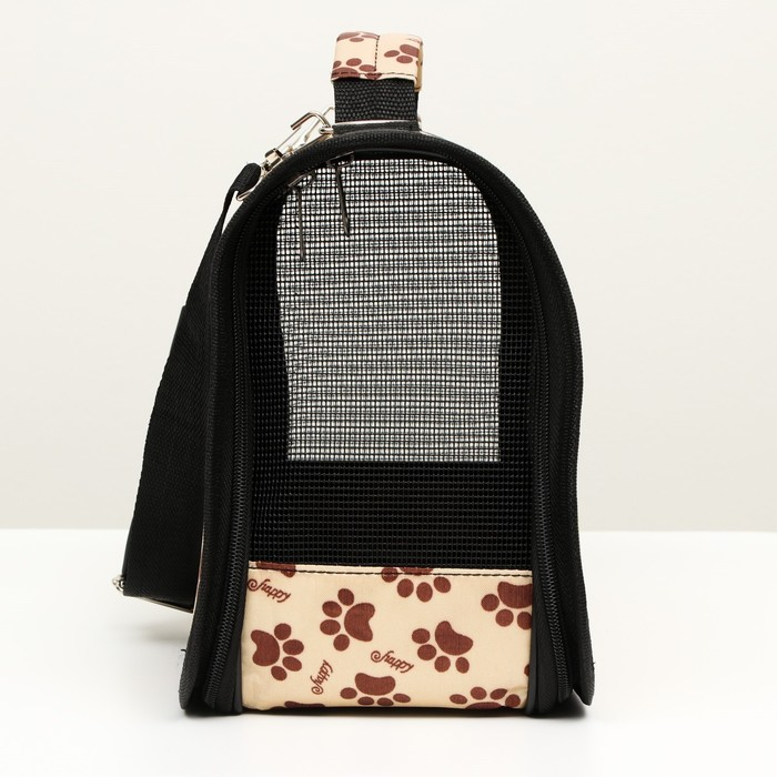 Сумка - переноска для животных  Сумка - переноска для животных "Лапки Happy", бежевая, размер М, 40 х 21 х 27 см