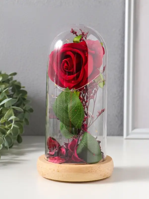 Фигурка световая колба RISALUX &laquo;Роза&raquo;, LED - ночник, 3&times;АG10, красный, 9.5&times;9.5&times;19.5 см