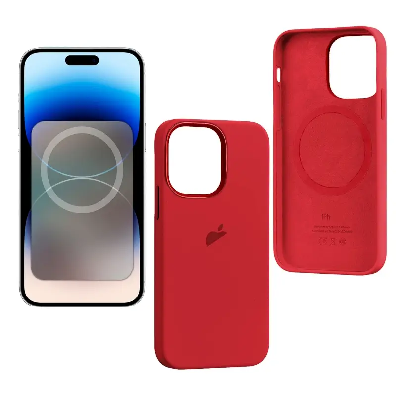 Чехол iPh 14 Pro Max Silicon Case 100% ORG Red (MagSafe + анимация NFC Clear) c LOGO