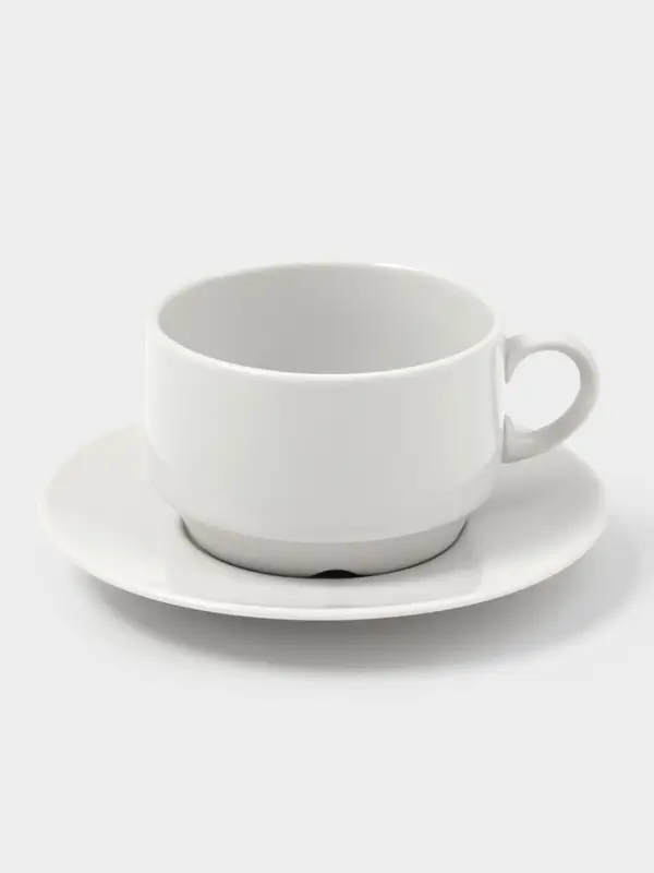 Чайная пара Дулевский фарфор &laquo;Белая&raquo;, чашка 250 мл, блюдце d=14.8 см, штабелируемая