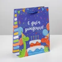 Пакет подарочный ламинированный, упаковка, «Праздничные динозаврики», MS 18 х 23 х 8 см