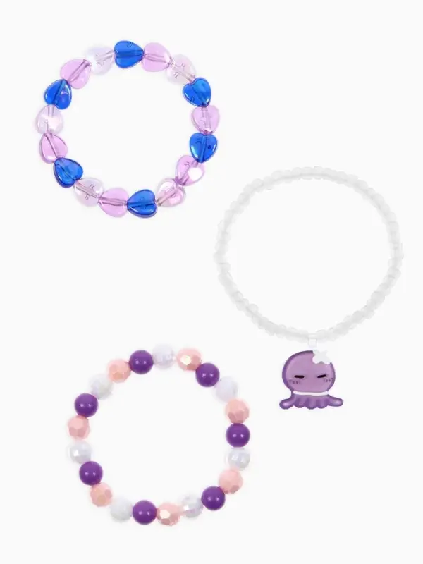Браслет детский &laquo;Выбражулька&raquo;, 3 шт. набор, осьминог, бусины, сиреневый