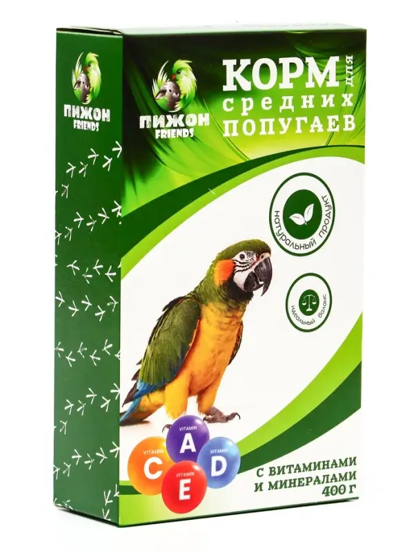 Корм &laquo;Пижон&raquo; для средних попугаев, с витаминами и минералами, 400 г