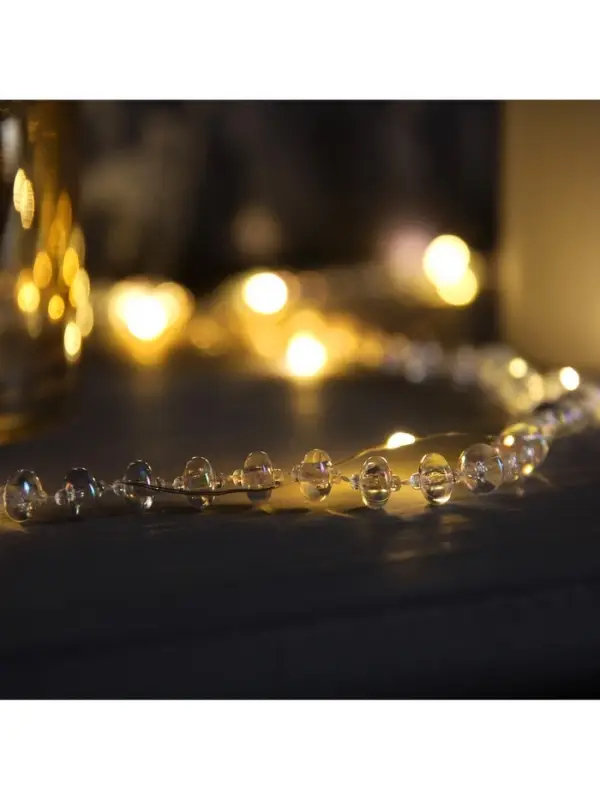 Гирлянда &laquo;Нить&raquo; 2 м, роса с насадками &laquo;Бусы&raquo;, IP20, серебристая нить, 20 LED, от батареек АА&times;2, 2 режима, свечение тёплое белое