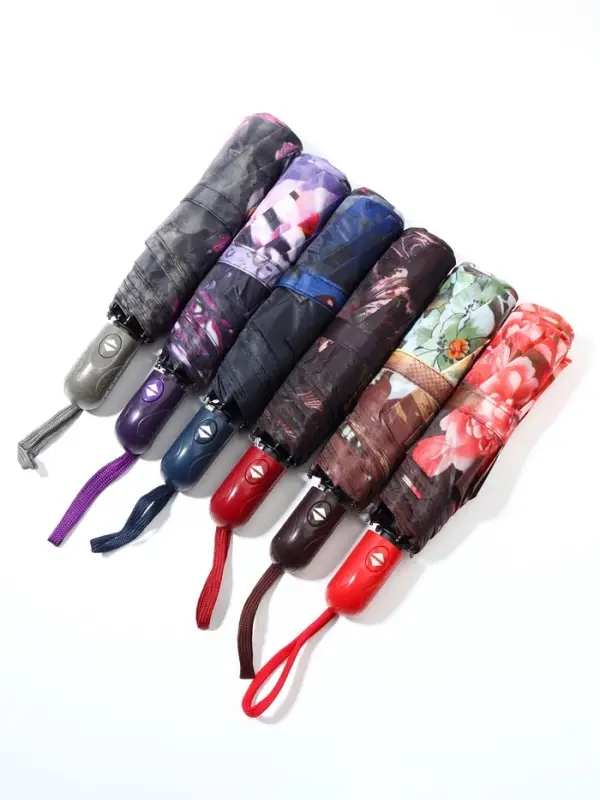 Зонт автоматический Olivia, эпонж, 3 сложения, 8 спиц, R=47/55 см, d=94 см, МИКС