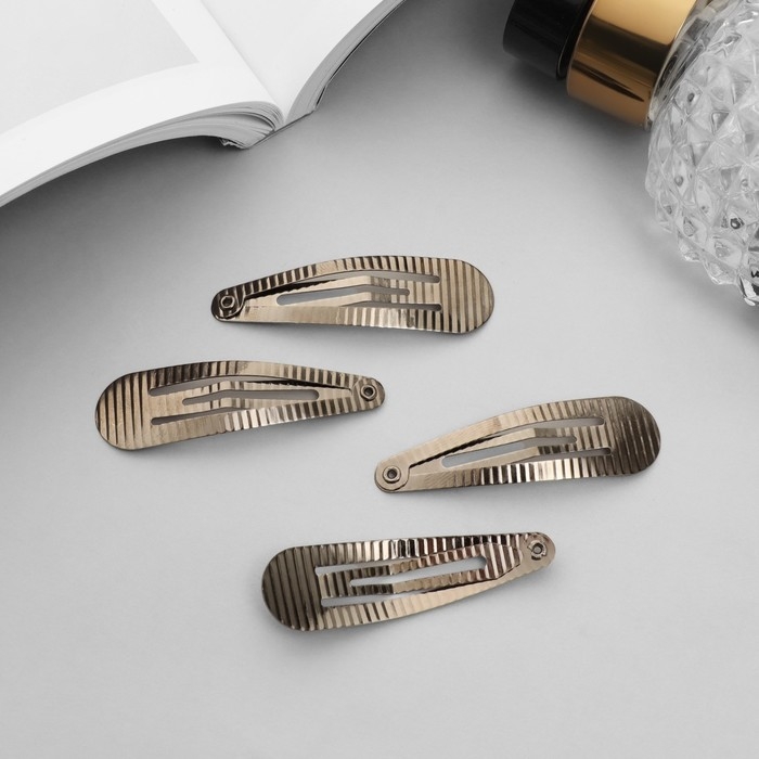 Невидимка для волос  Невидимка для волос "Ажурная " (набор 6 шт) полоса, 5 см, тёмное серебро