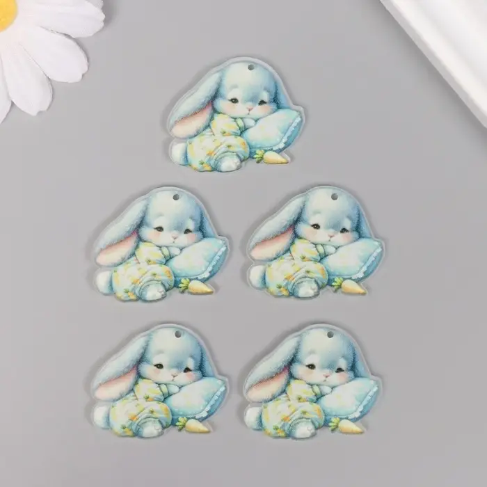 Декор для творчества акрил Декор для творчества акрил "Малыш зайка в пижамке засыпает" 2,9х3,4х0,3 см