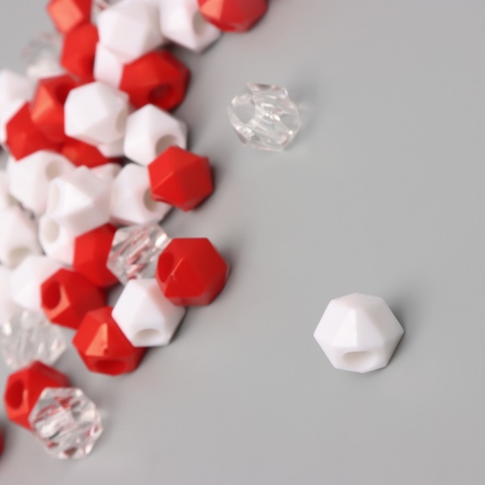 Бусины пластик Бусины пластик "Кристалл многогранник. Красный, белый, прозрачный" набор 30 гр 1х1х1 см