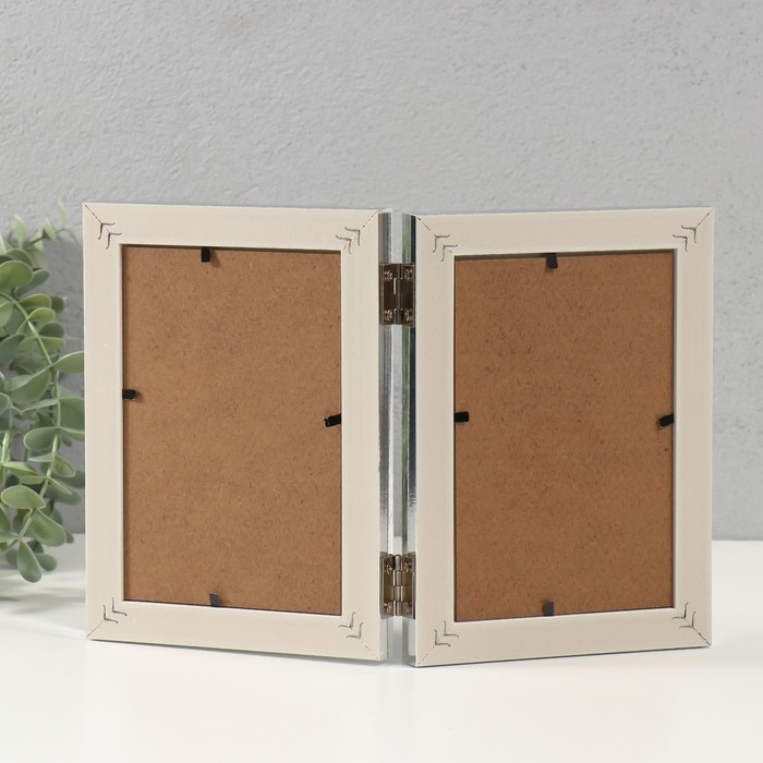 Фоторамка пластик на 2 фото 10х15 см Фоторамка пластик на 2 фото 10х15 см "Абстракция из линий на чёрном" серебро