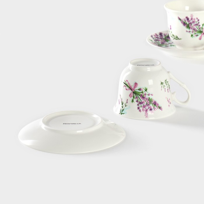 Сервиз фарфоровый чайный Доляна «Лаванда», 4 предмета: 2 чашки 220 мл, 2 блюдца d=14,2 см, цвет белый Сервиз фарфоровый чайный Доляна «Лаванда», 4 предмета: 2 чашки 220 мл, 2 блюдца d=14,2 см, цвет белый