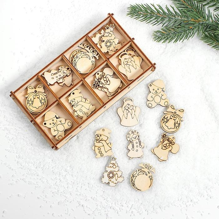 Набор заготовок в коробочке «Ёлочные украшения» 24 элемента Набор заготовок в коробочке «Ёлочные украшения» 24 элемента