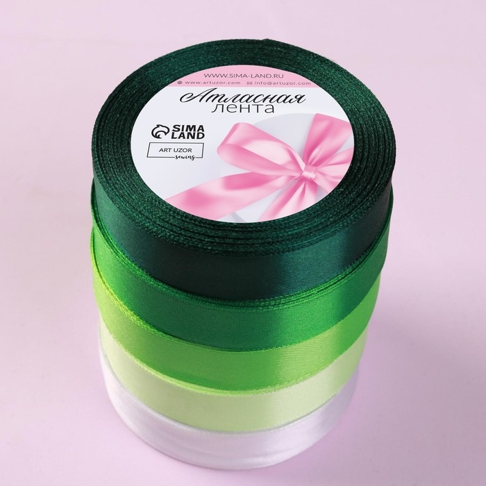 Набор атласных лент, 5 шт, размер 1 ленты: 20 мм × 23 ± 1 м, цвет зелёный спектр Набор атласных лент, 5 шт, размер 1 ленты: 20 мм × 23 ± 1 м, цвет зелёный спектр